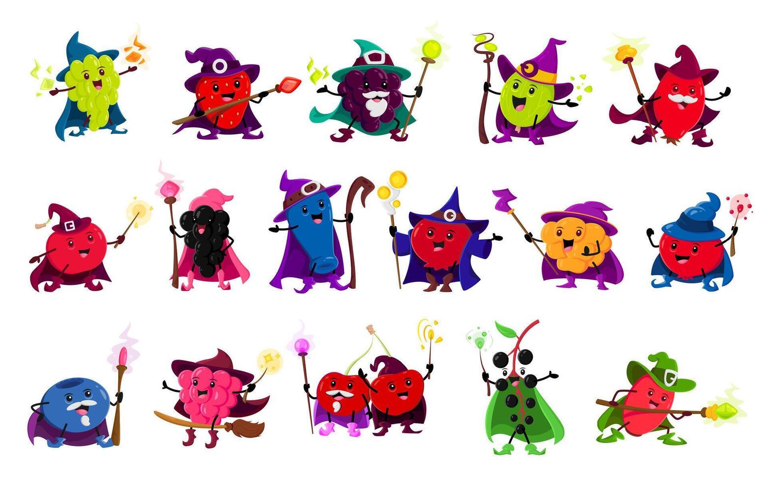 Cartoon berry wizard, magician or mage characters vector