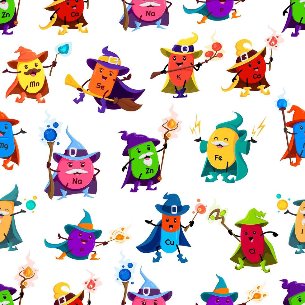 Cartoon mineral wizard or mage characters pattern vector