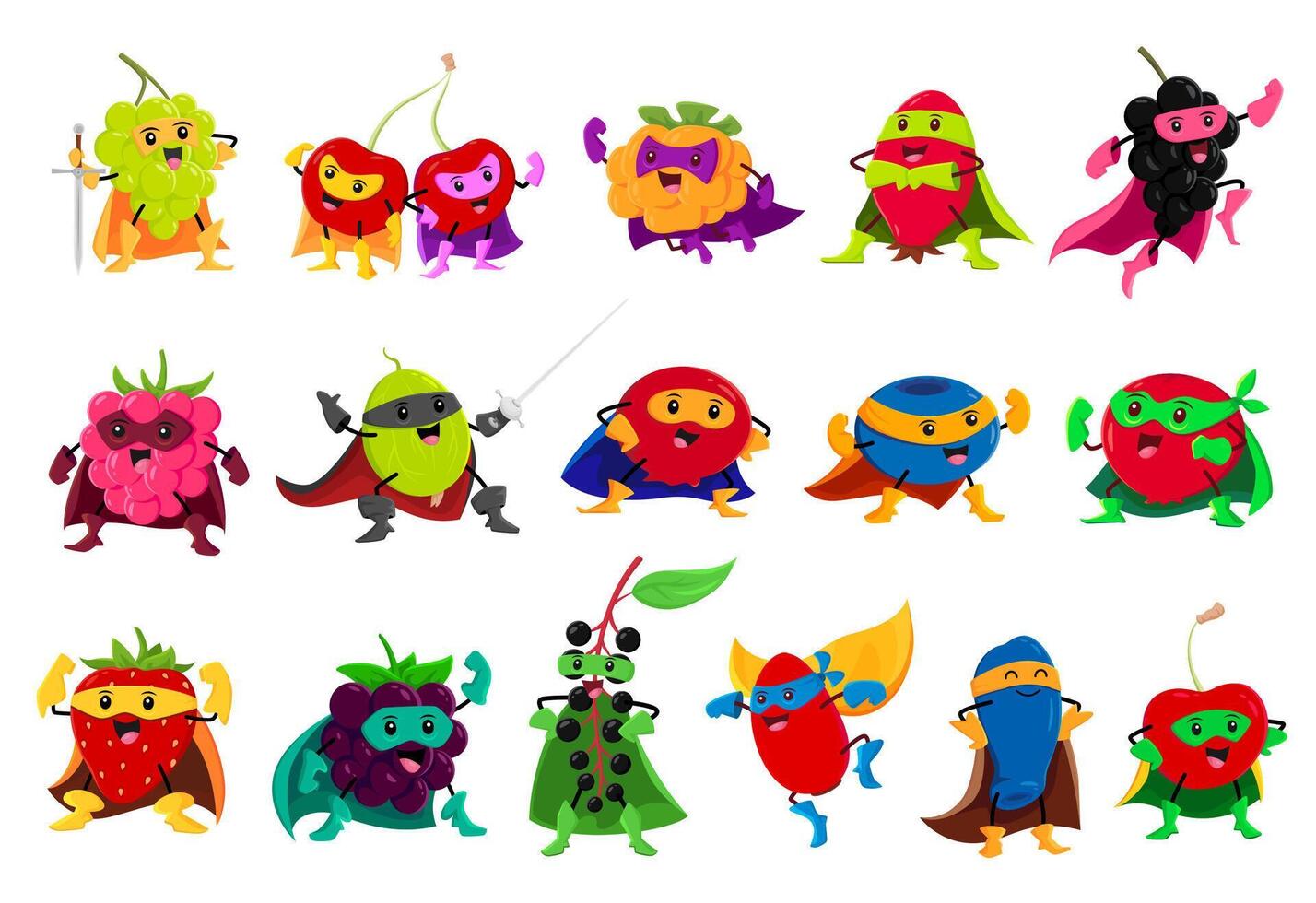 Cartoon berry superhero and defender characters vector