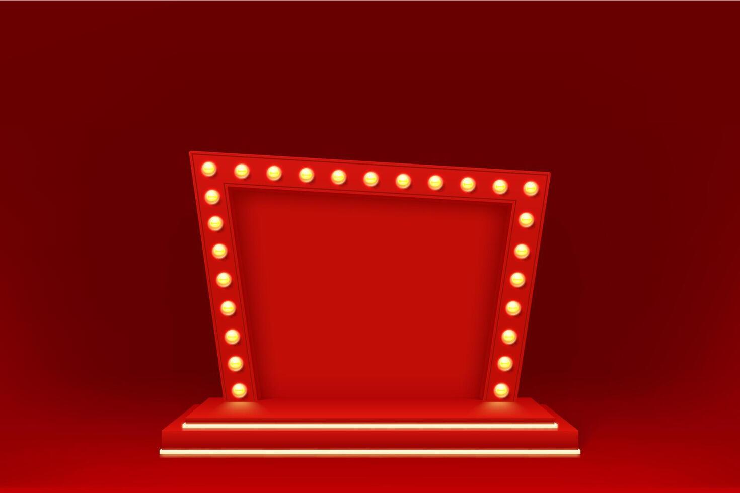 Red retro light podium, stage with square stairs vector