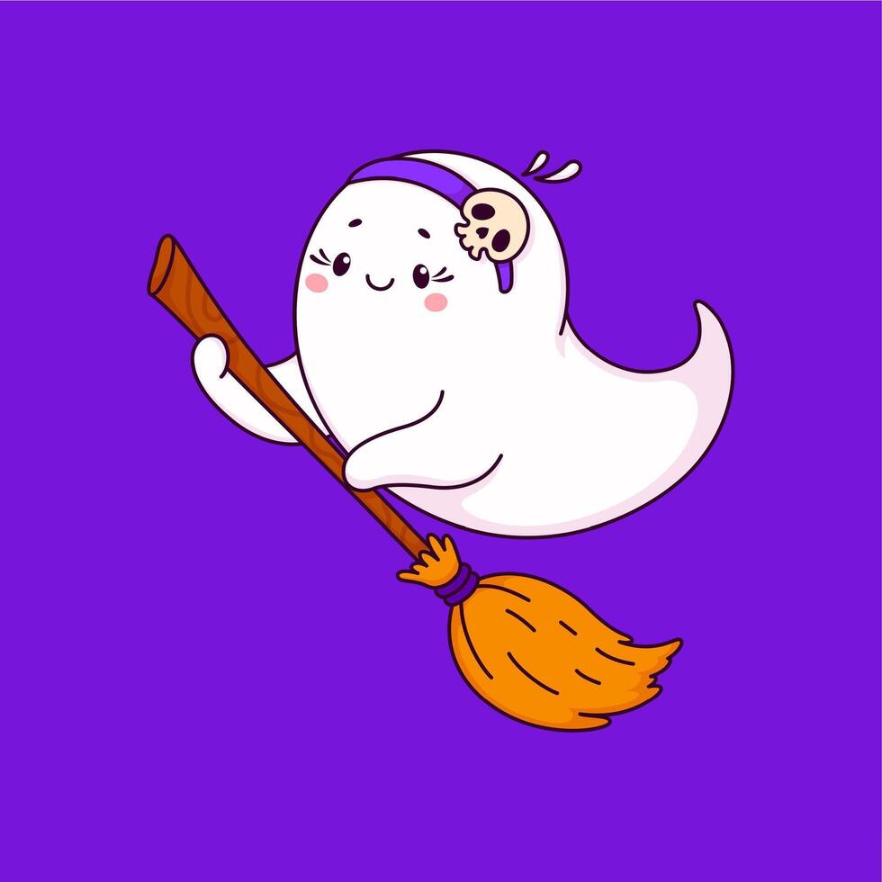 Cartoon Halloween kawaii witch ghost character vector