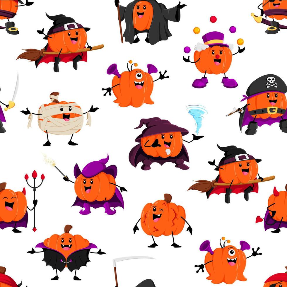 Halloween pumpkin characters seamless pattern vector