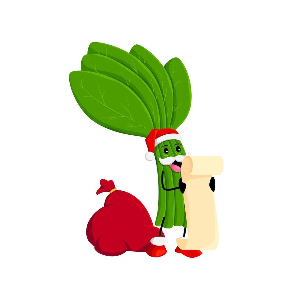 Cartoon spinach vegetable character with gifts bag vector
