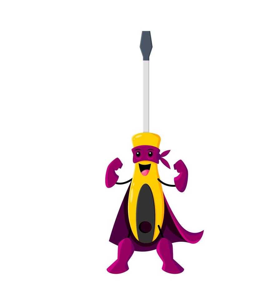Cartoon screwdriver tool superhero character vector