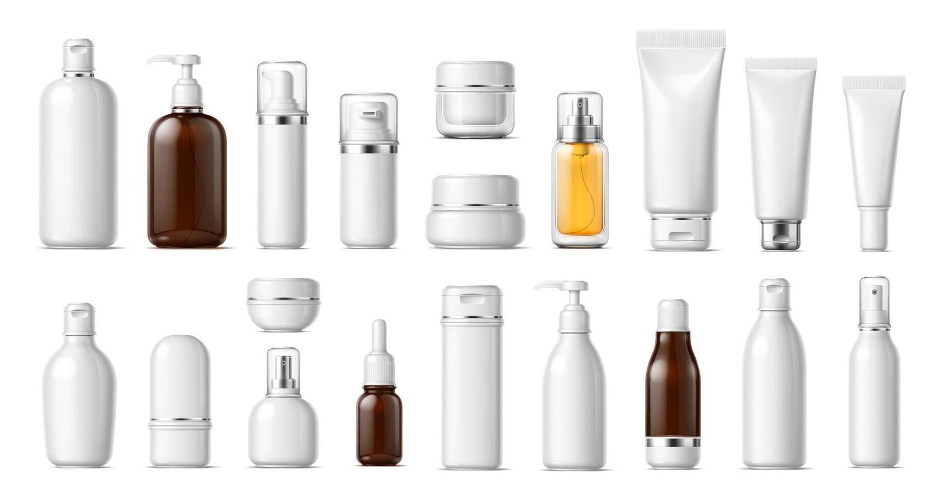 Realistic cosmetics product bottles and containers vector