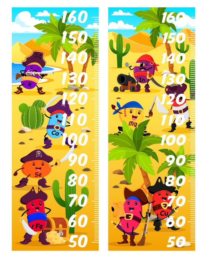 Kids height measure chart with vitamins pirates vector