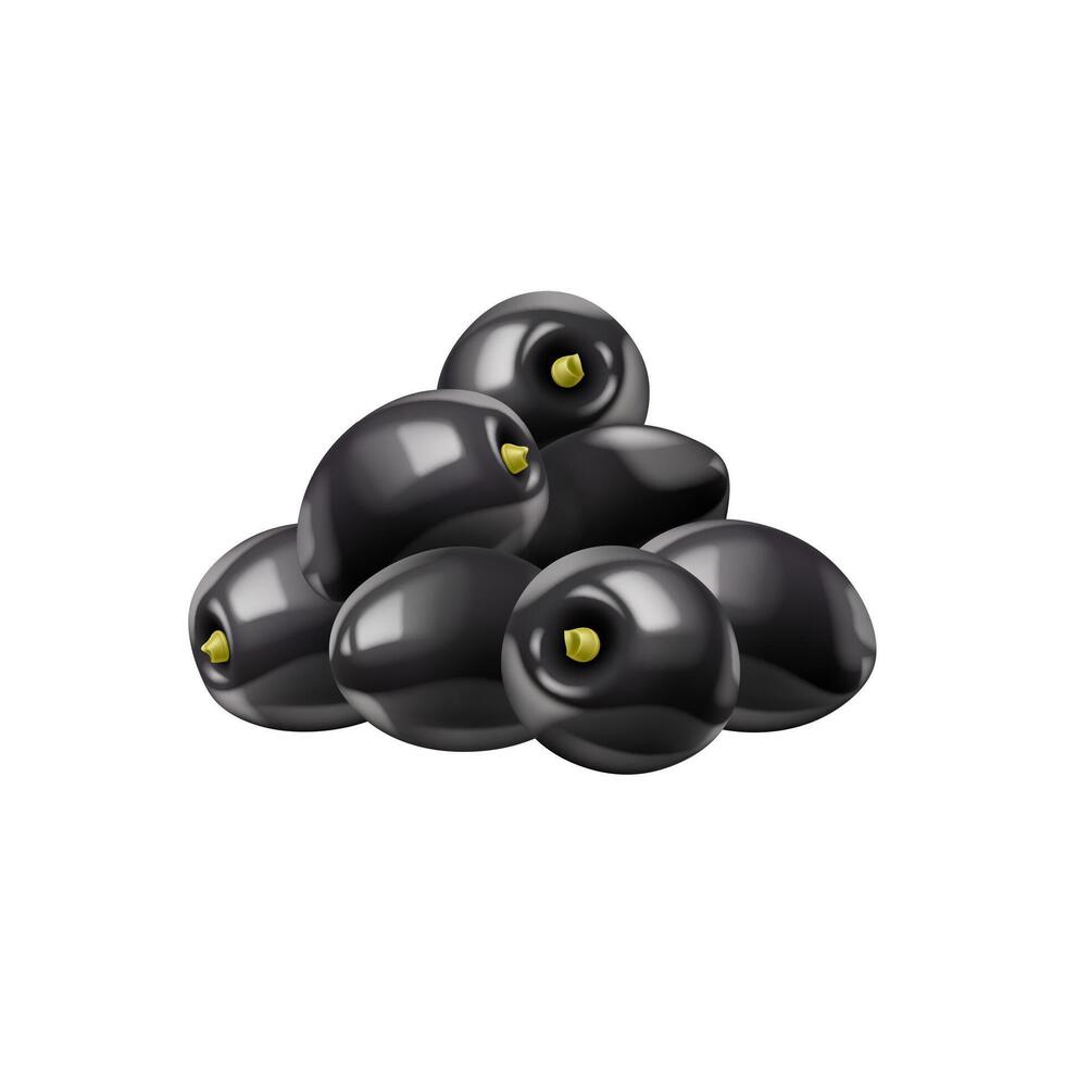 Realistic black olives pile, towering heap vector