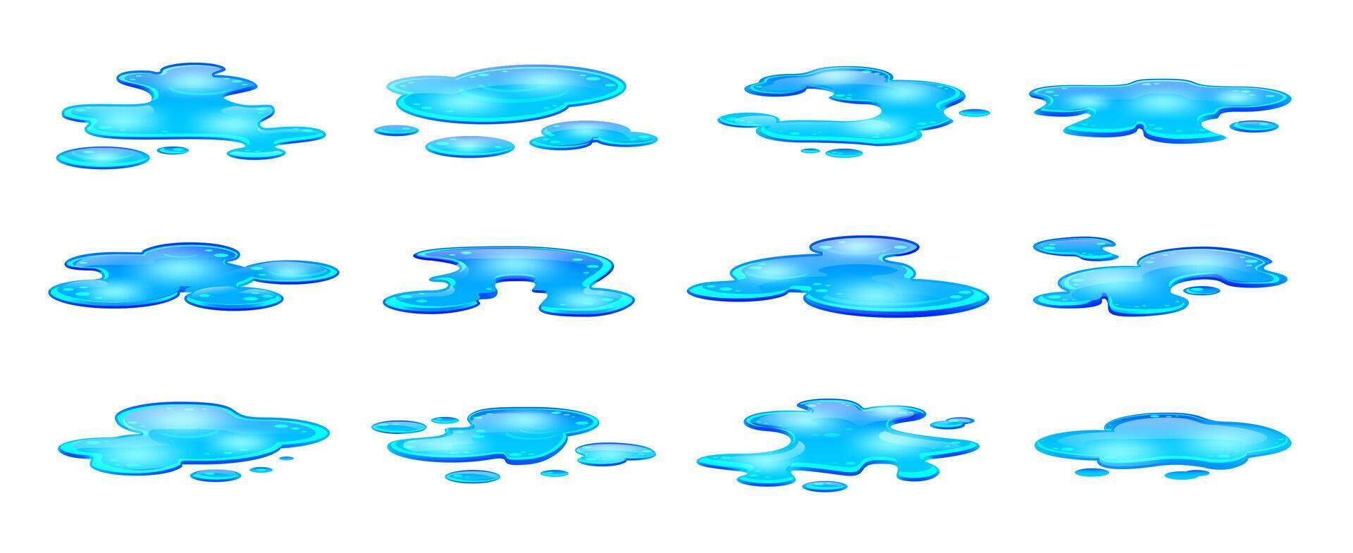 Rain water puddles, Isolated cartoon set vector