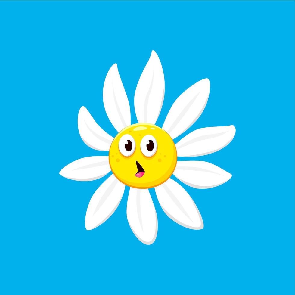 Cartoon chamomile daisy flower with surprised face vector