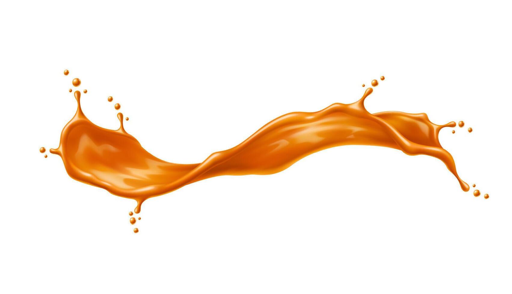 Caramel sauce wave splash or flow, golden swirl vector