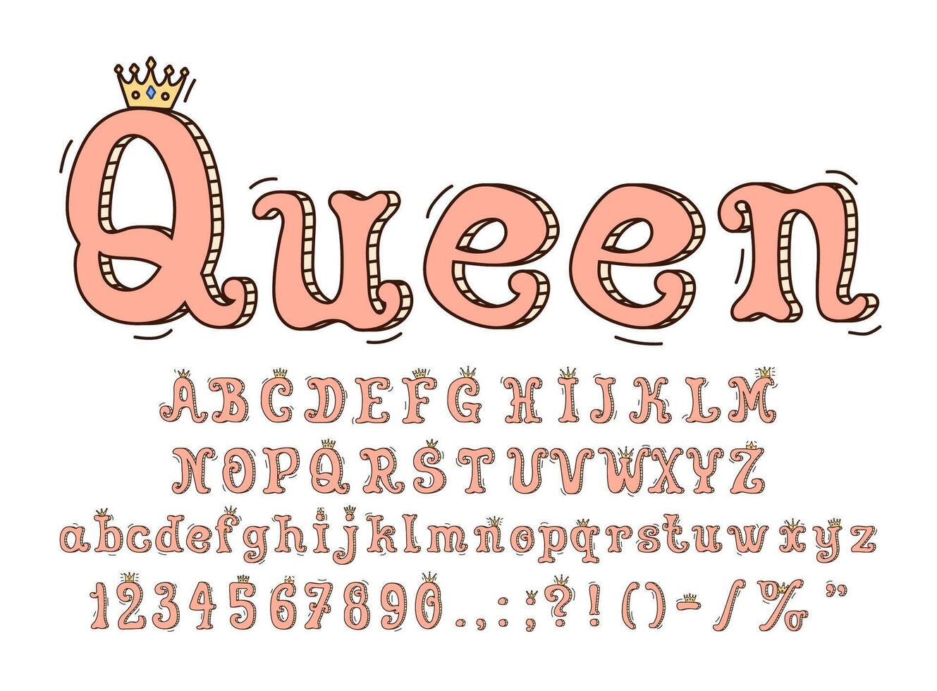 Queen font, princess type, royal alphabet typeface vector