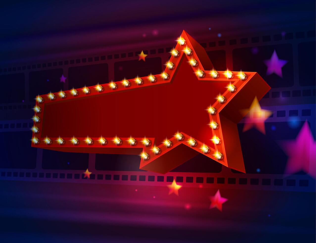 Movie cinema poster with glowing neon lamps star vector