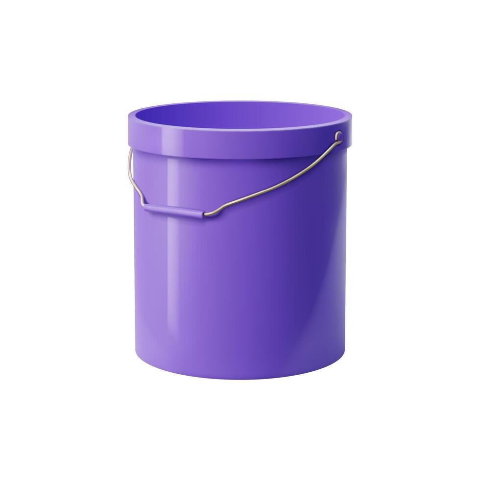 Realistic bucket, metal pail, container and bin vector