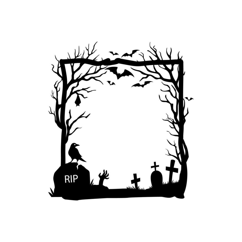 Halloween holiday black frame with cemetery graves vector