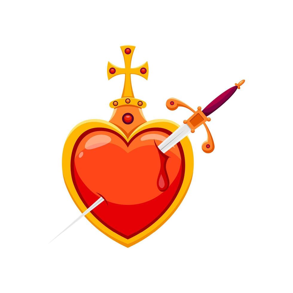 Pierced by sword Mexican sacred heart cartoon icon vector