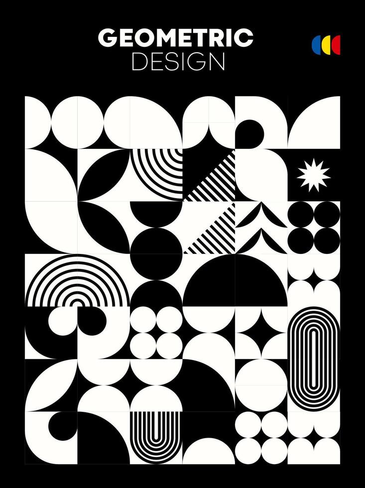 Monochrome poster with geometric Bauhaus pattern vector