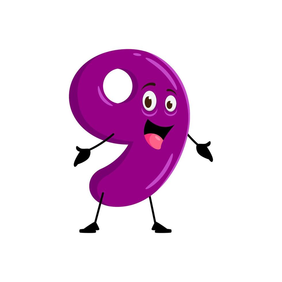 Cartoon cute funny number nine character with eyes vector
