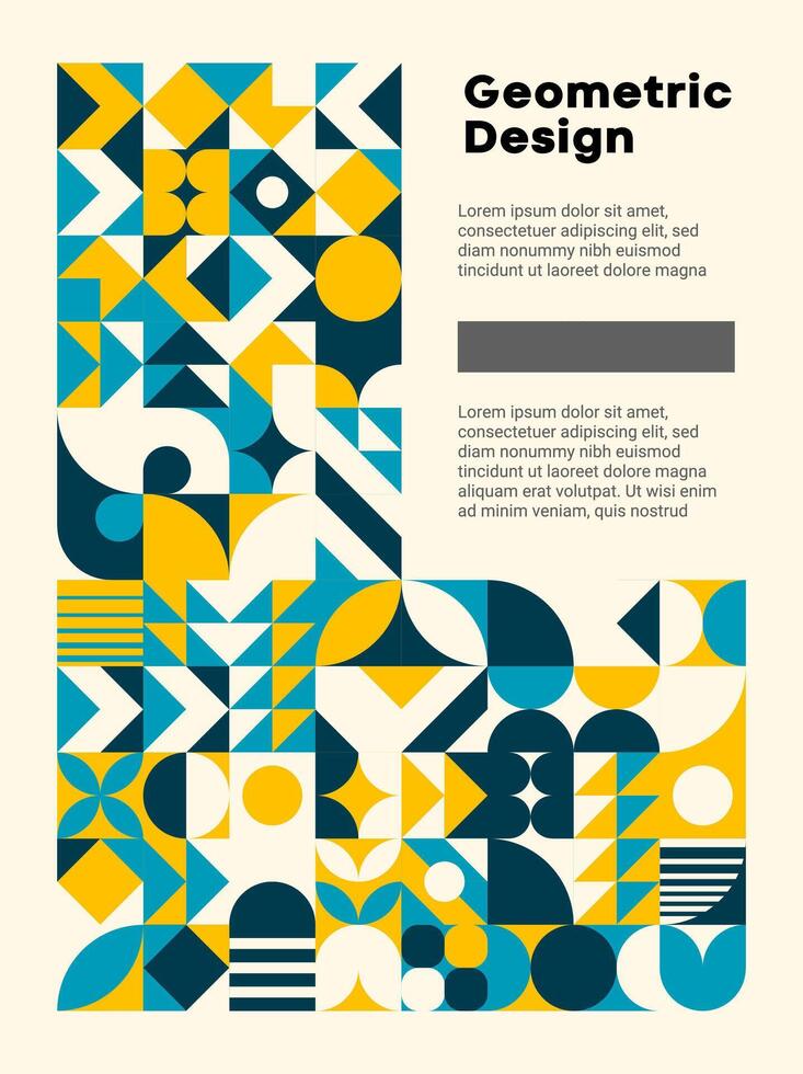Turquoise and yellow Bauhaus pattern modern poster vector