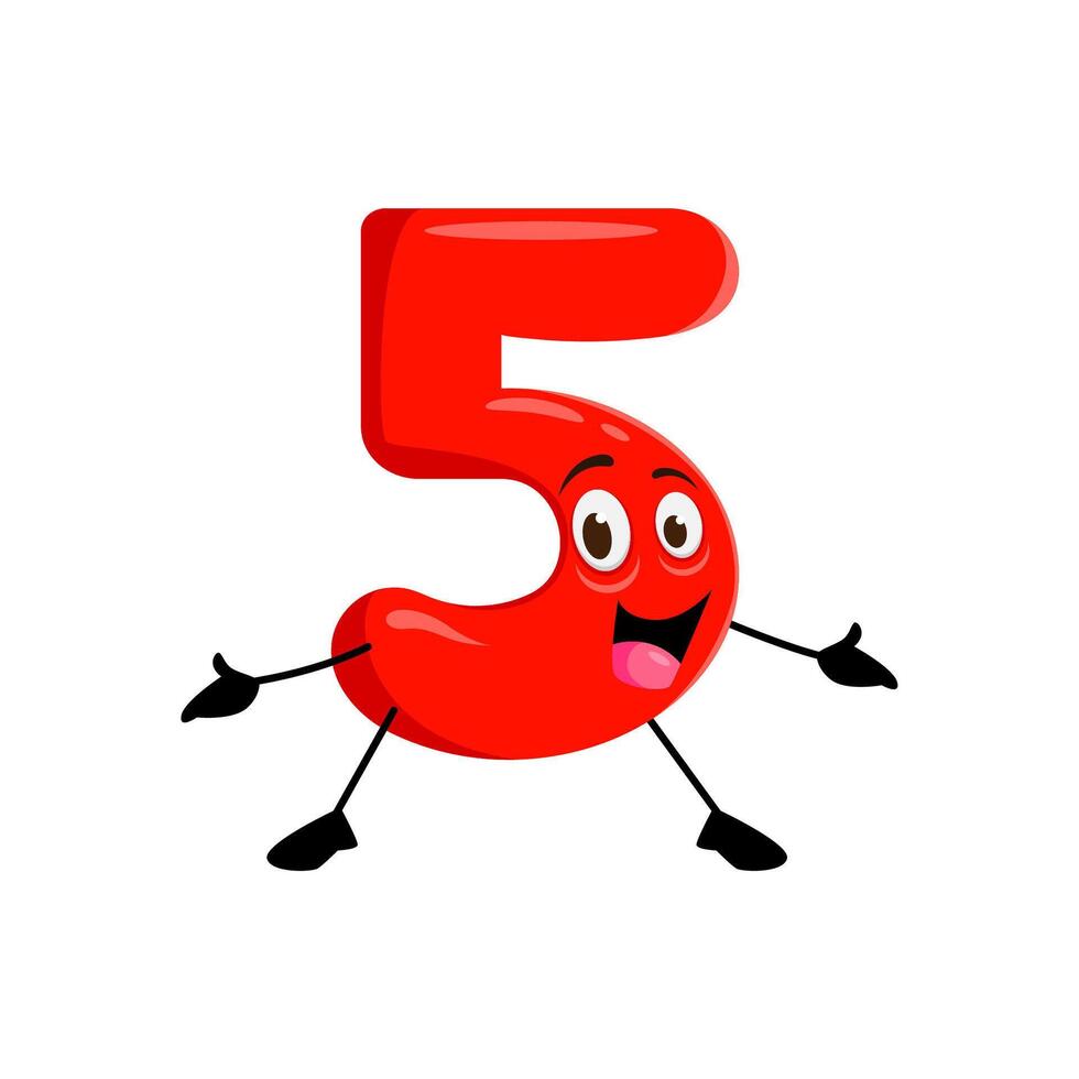Cartoon funny math number five red character vector