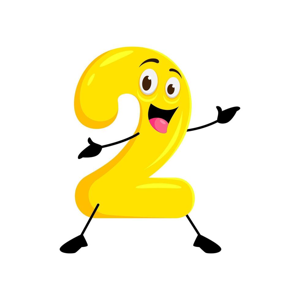 Cartoon funny math number two yellow character vector