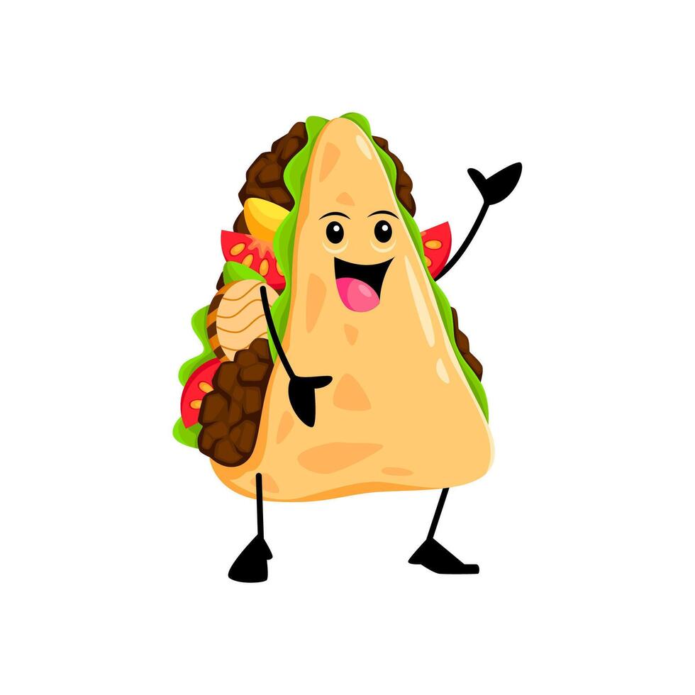Cartoon cheerful quesadilla fast food character vector