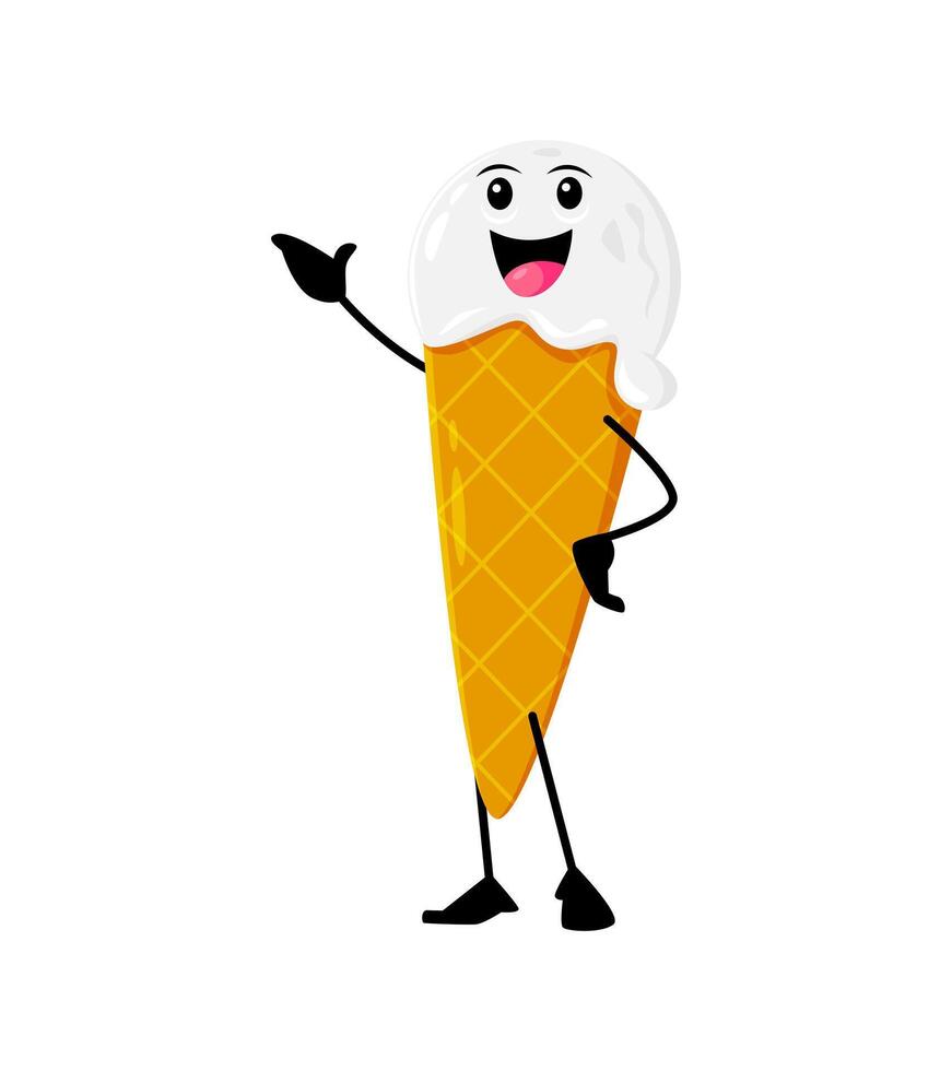 Cartoon cheerful ice cream cone funny character vector