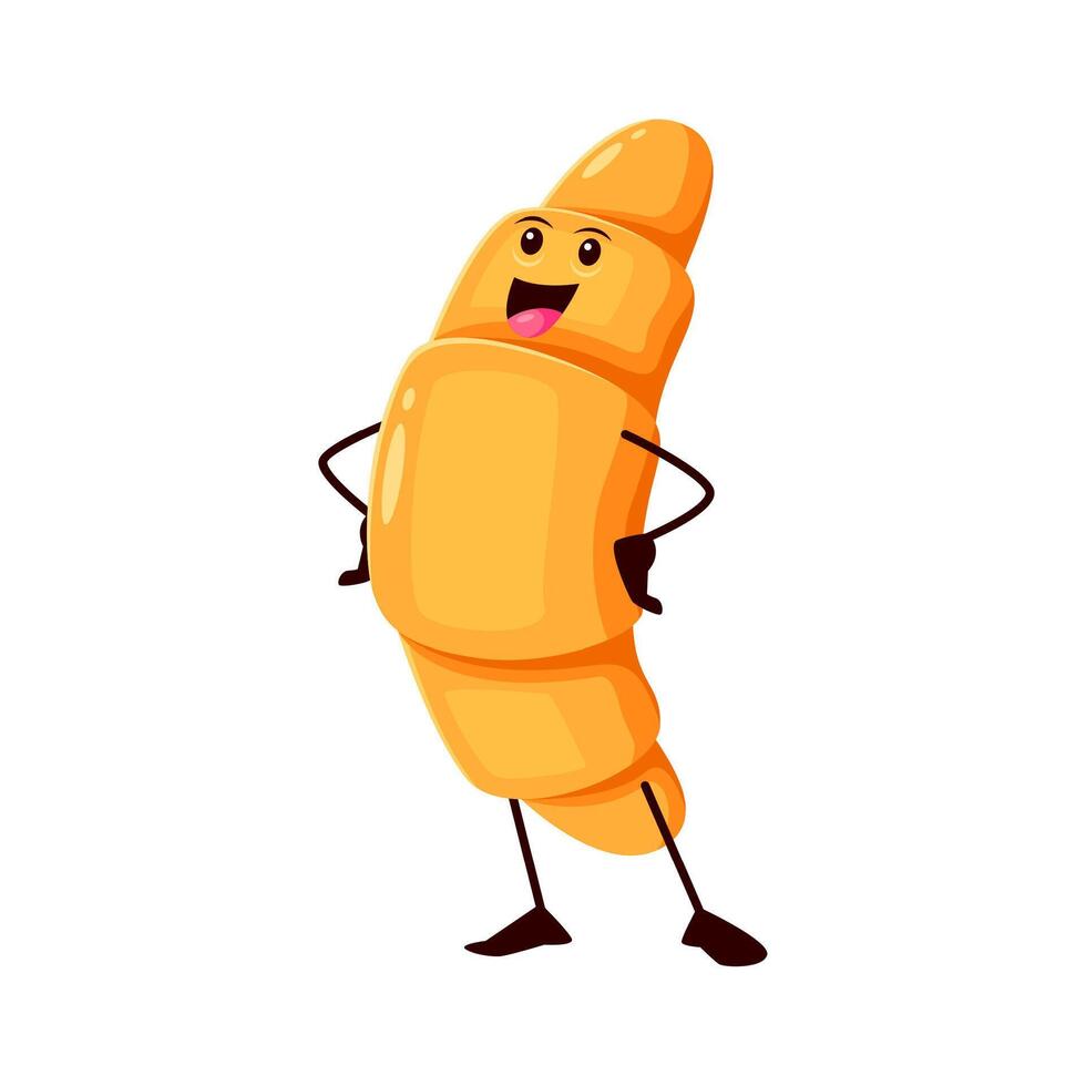 Cartoon funny croissant bakery, pastry character vector