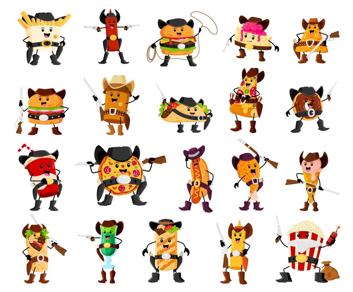 Cartoon fast food cowboy and sheriff characters vector