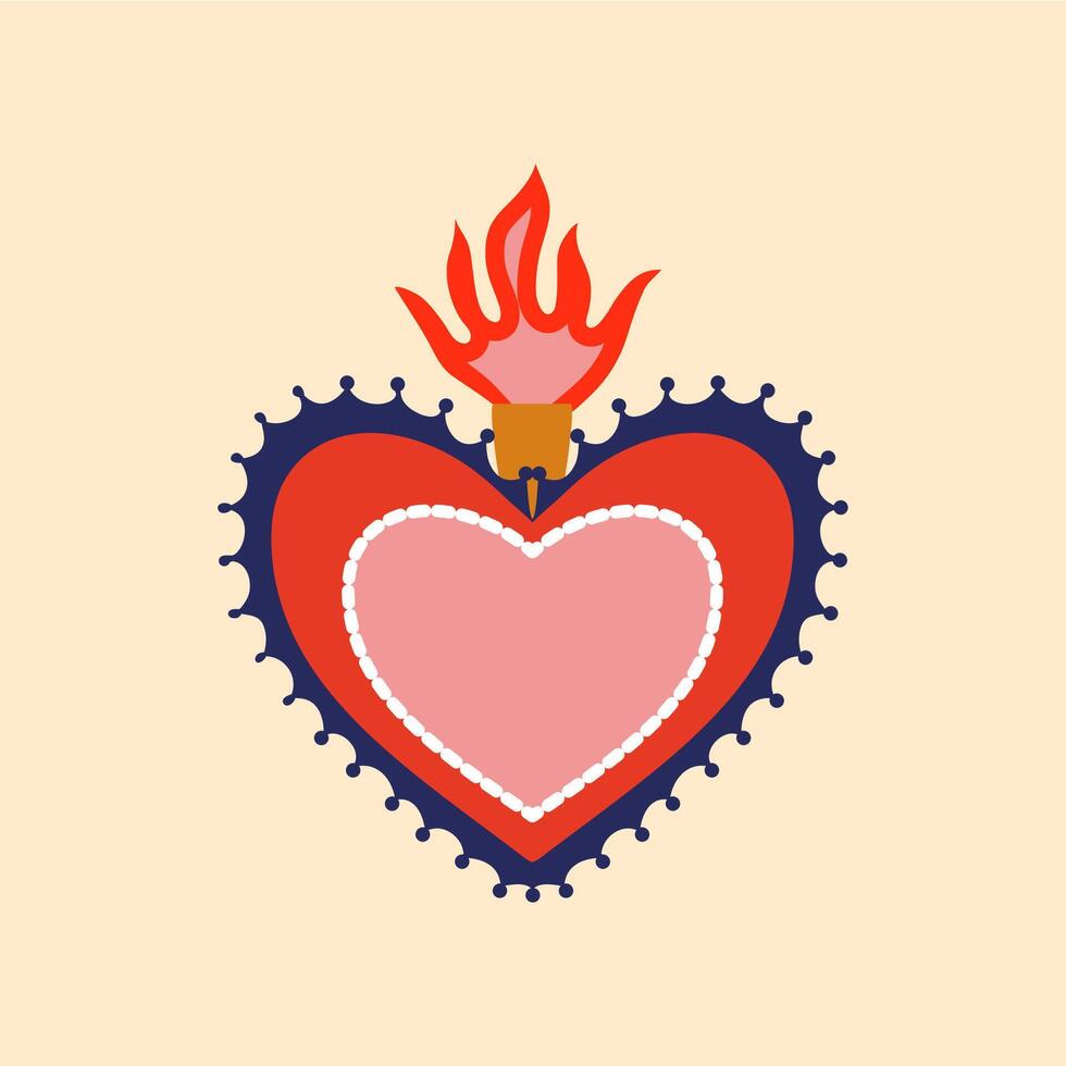 Mexican sacred flaming heart abstract symbol vector