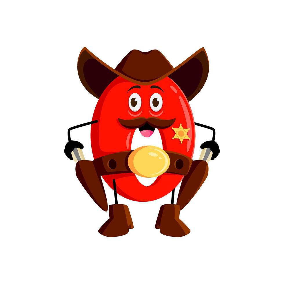 Cartoon math number zero cowboy, ranger or sheriff vector