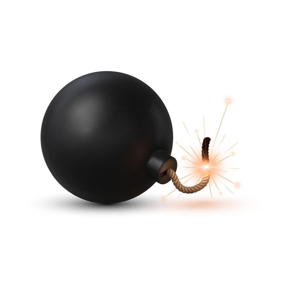 Realistic bomb with burning fuse, isolated vector