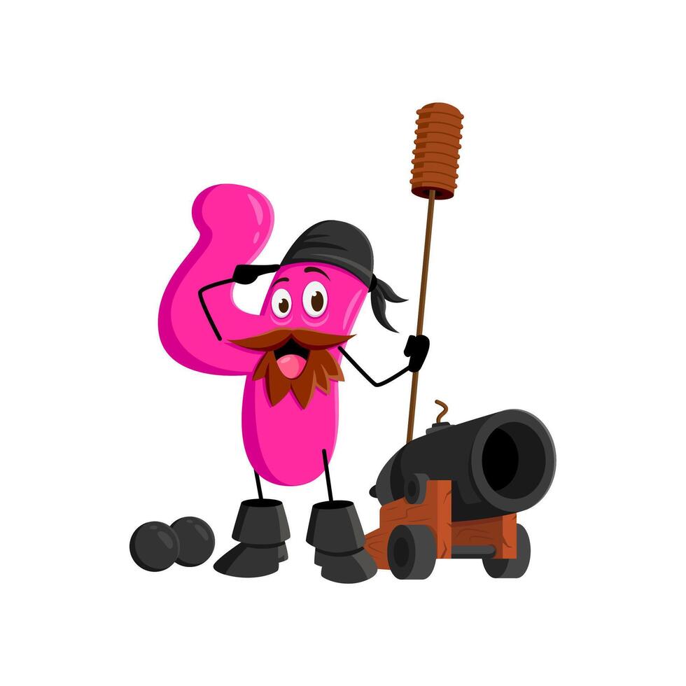 Cartoon math number four corsair with a cannon vector