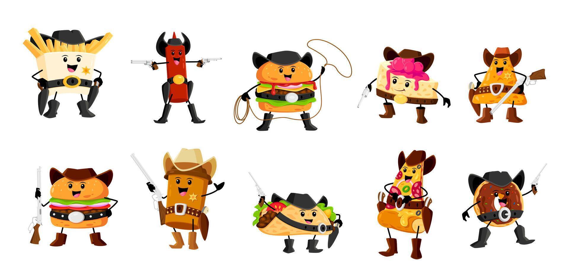 Cartoon fast food cowboy, ranger, and sheriff vector