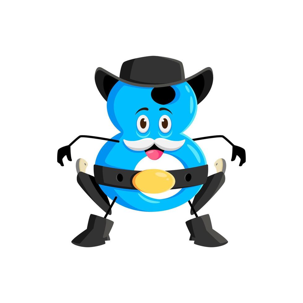 Cartoon math number nine cowboy armed with pistols vector