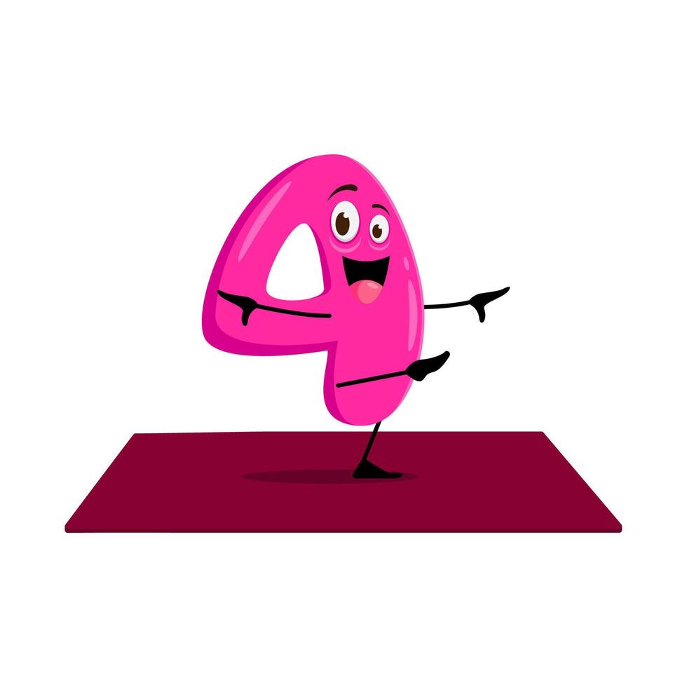Cartoon math number four demonstrating asana poses vector