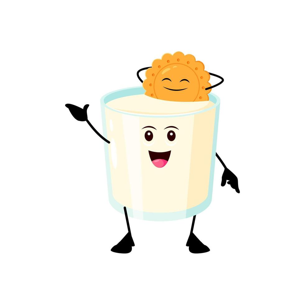 Cartoon cheerful milk glass and cookie characters vector