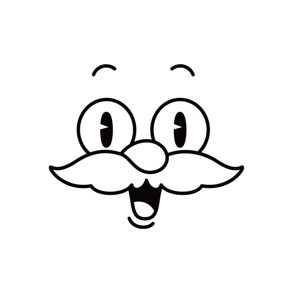 Cartoon funny comic groovy mustached smiling face vector