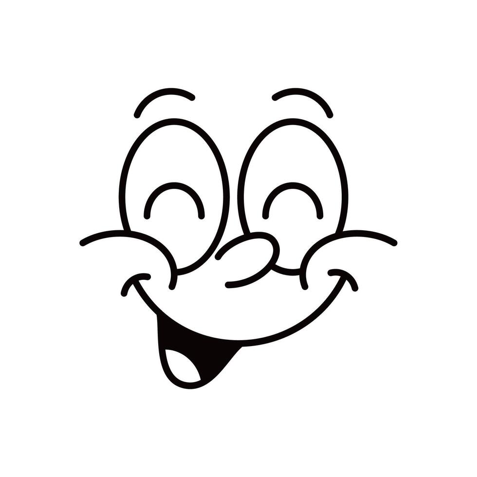 Cartoon comic groovy happy smile face emotion vector
