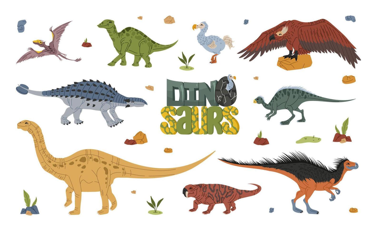 Dinosaur characters. Isolated cartoon set vector
