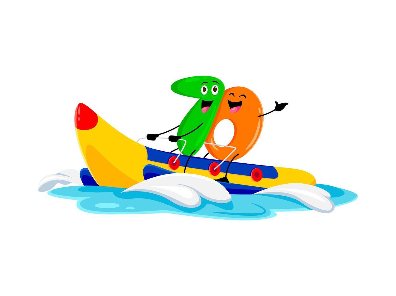 Cartoon math number ten character ride banana boat vector