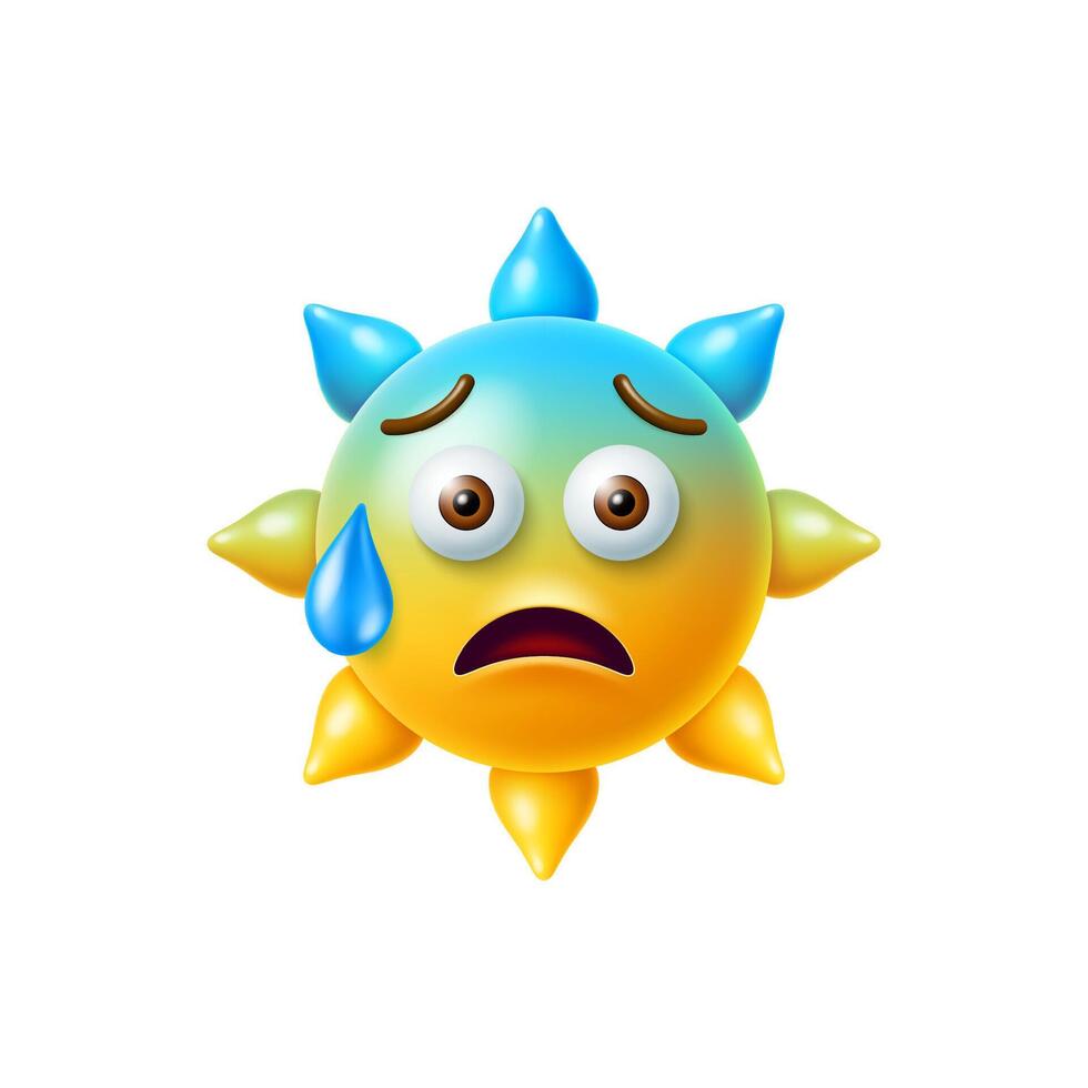 3d sun emoji with anxious face and a bead of sweat vector