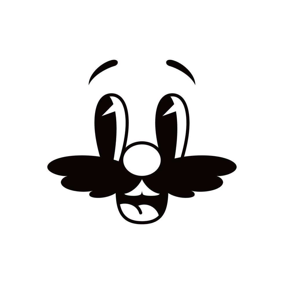 Cartoon funny comic groovy mustached smiling face vector