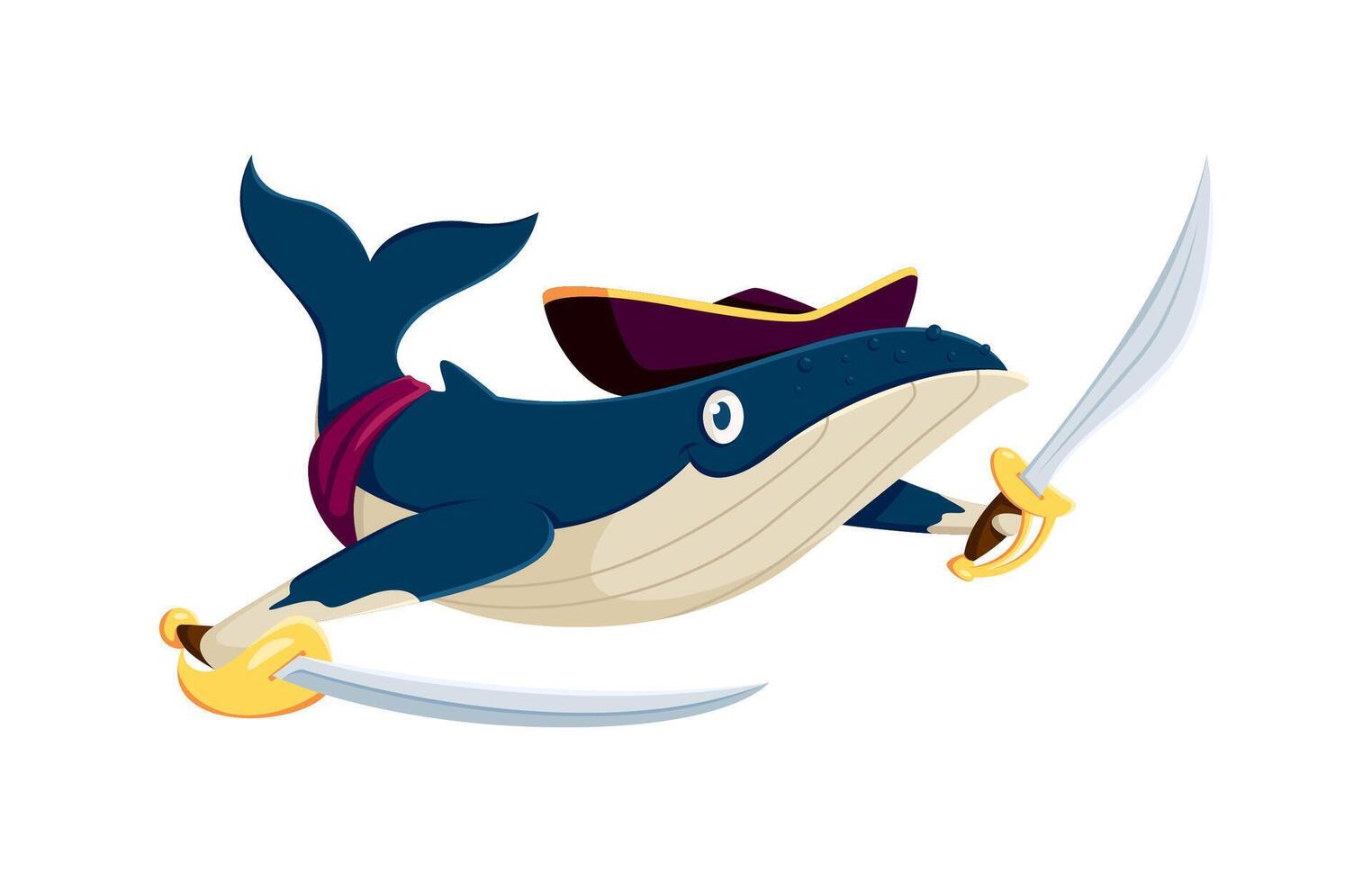 Cartoon whale pirate corsair animal character vector
