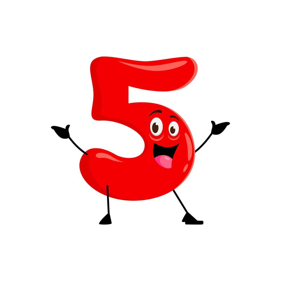Cartoon red five math number character vector