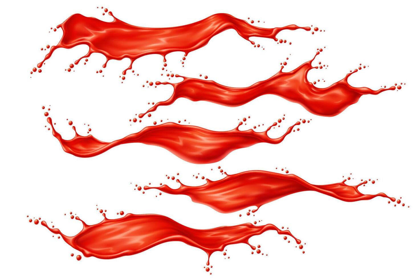 Red tomato juice or ketchup sauce wave splashes vector