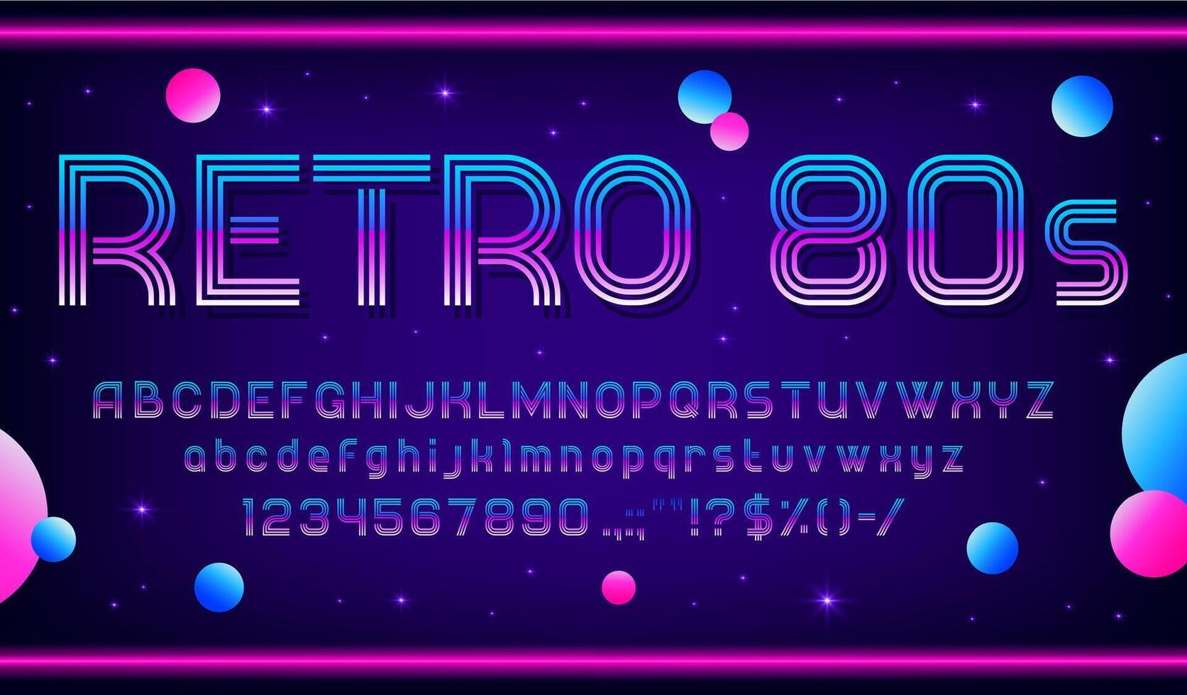 Disco music font, retro dj type, 80s alphabet. vector