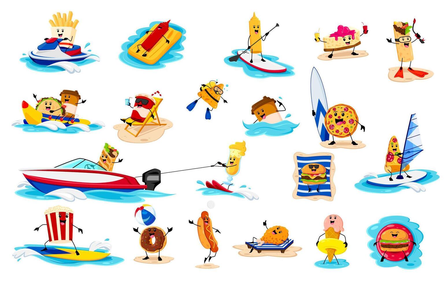 Cartoon fast food character on summer vacation vector