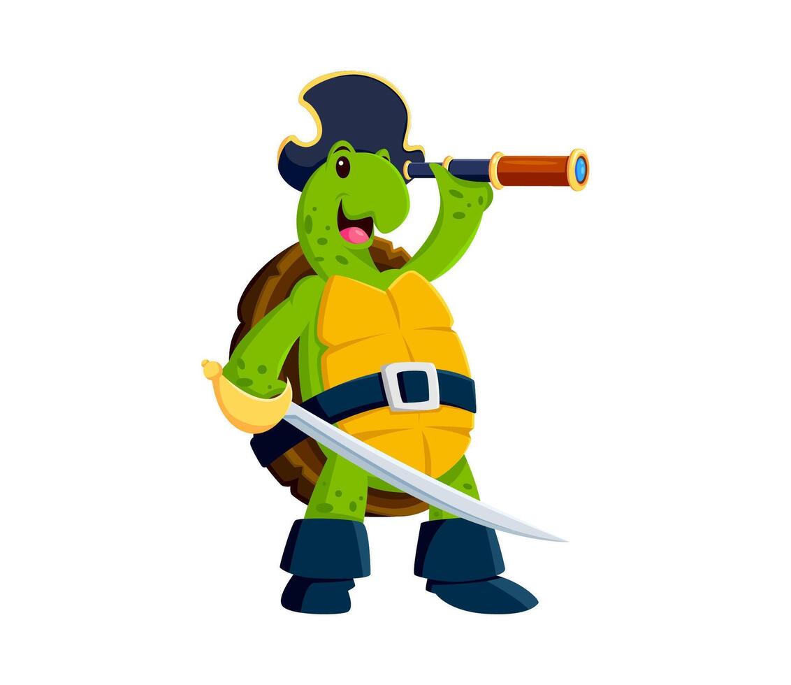 Cartoon turtle pirate character wearing tricorn vector
