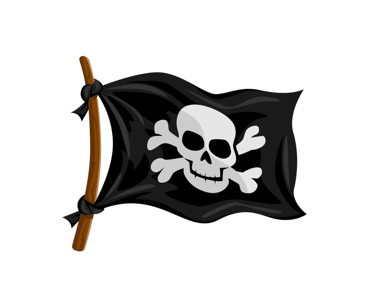 Jolly roger pirate flag, black banner with skull vector