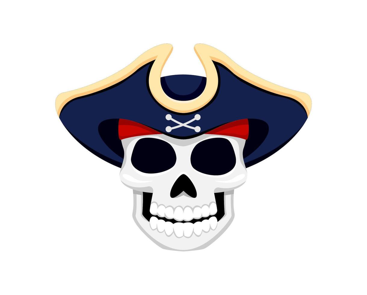 Cartoon pirate captain skull in tricorn hat vector